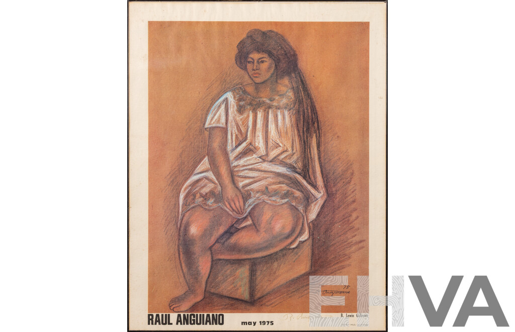 Raul Anguiano, (20th Century, Mexican, 1915-2006), Study of a Girl, Signed Poster for May 1975 Exhibition of Artist's Work, B. Lewin Galleries, Beverly Hills, California, 58 x 45 cm (frame)