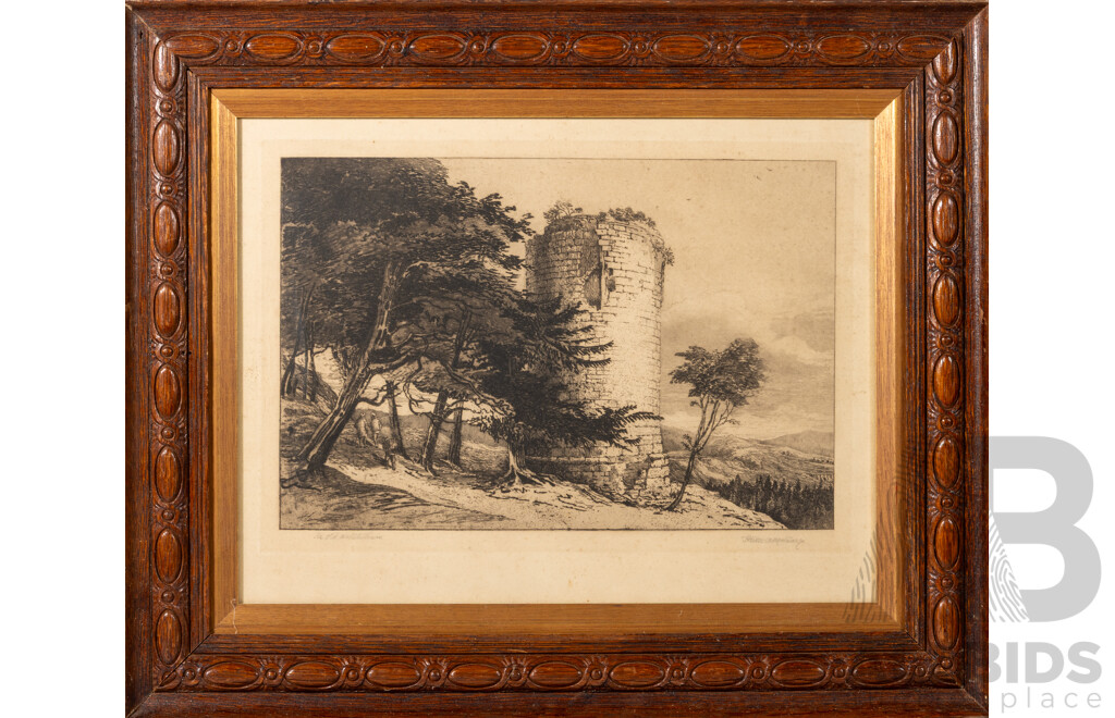 Huon Armitage, (Late Victorian/Edwardian, c1890s-1910), The Old Watch Tower, Wonderful Original Antique Etching, 49 x 59 cm (frame)