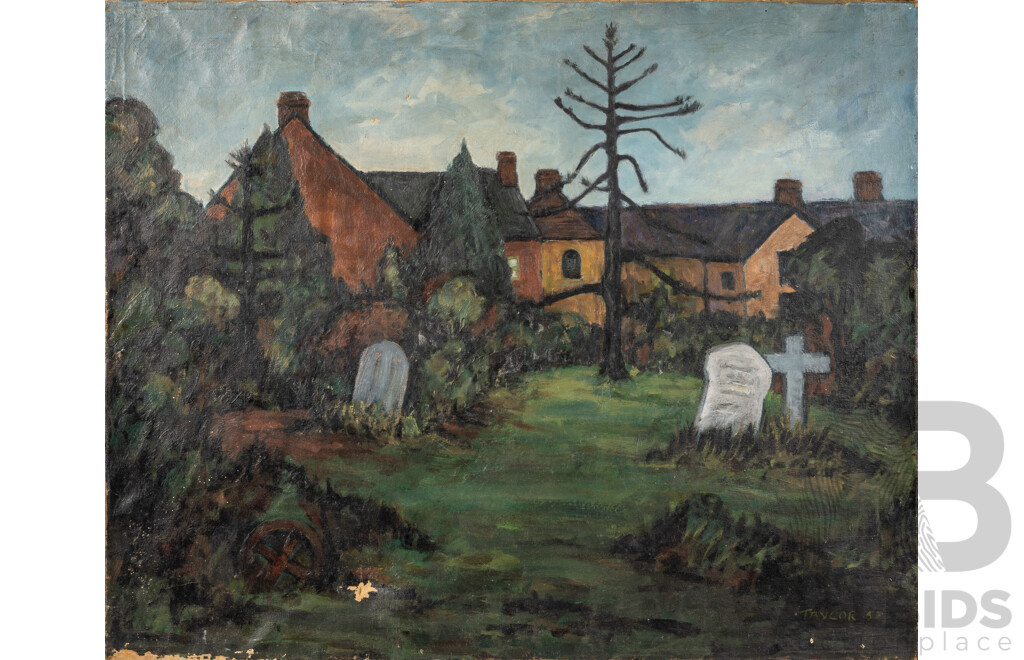 John Taylor (20th Century, Australian, 1921-2012), The Old Cemetery, Fulham (1967), Original Oil on Canvas, 65 x 79 cm