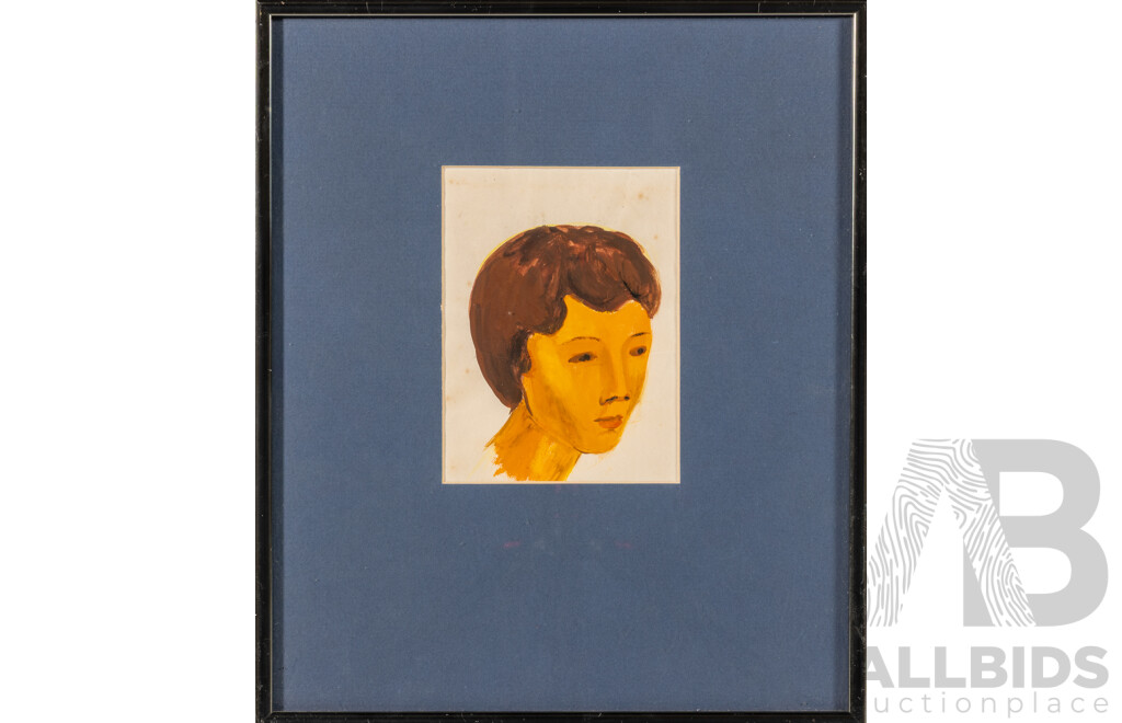 Bill Coleman, (20th Century, Australian, 1922-1993), Untitled - Portrait of a Girl, Wonderful Original Watercolour Study, 34 x 29 cm (frame)