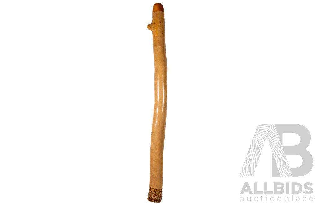 Artist Unknown, (20th Century), Custom Made in F Sharp, Eucalyptus Gum with Hand Decorated and Polished Pyrogravure to Base, Didgeridoo, 132 Cm (length)