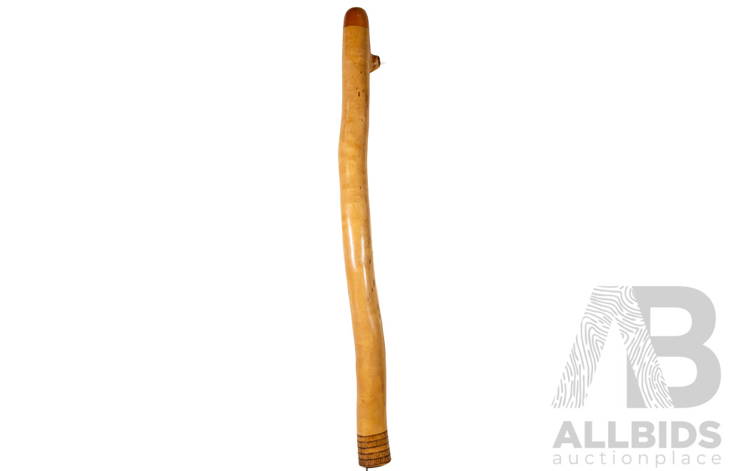 Artist Unknown, (20th Century), Custom Made in F Sharp, Eucalyptus Gum with Hand Decorated and Polished Pyrogravure to Base, Didgeridoo, 132 Cm (length)