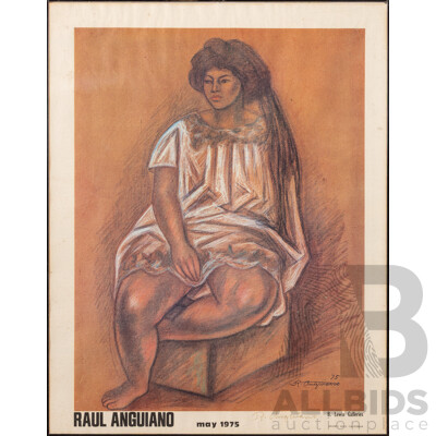 Raul Anguiano, (20th Century, Mexican, 1915-2006), Study of a Girl, Signed Poster for May 1975 Exhibition of Artist's Work, B. Lewin Galleries, Beverly Hills, California, 58 x 45 cm (frame)