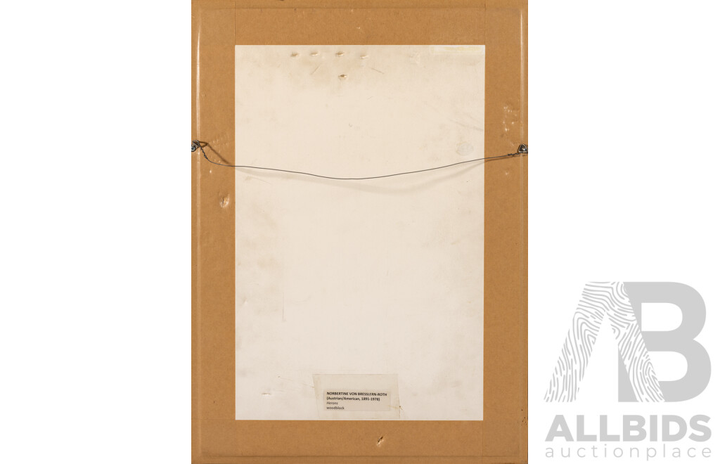 Norbertine Von Bresslern-Roth, (20th Century, Austrian, 1891-1978), Herons (1924), Wonderful Original Antique Linocut Handdrucke Block Printing, 50 x 37 cm (frame)