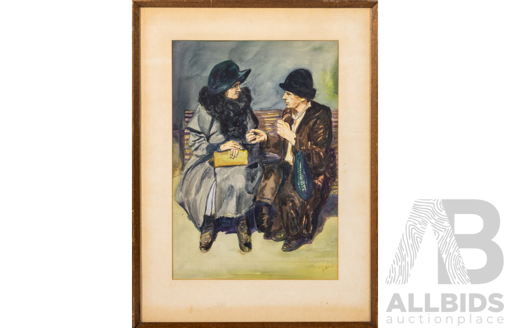 Michael Tamas-Stomm, (20th Century, C1970s), Gossip (1972), Great Original Vintage Watercolour, 50 x 37 cm (frame)