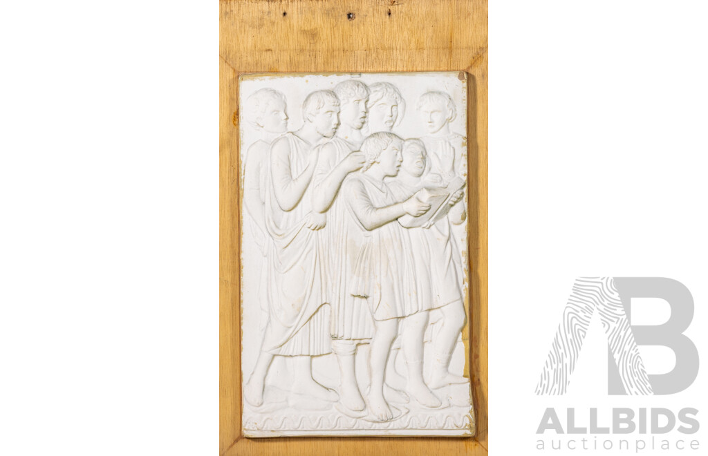 Lovely Vintage Classical Caproni High Ecclesiastical Plaster Relief After Neoclassical Della Robbia Plaque, Cantoria (Firenze), 32 x 20 cm (plaque)