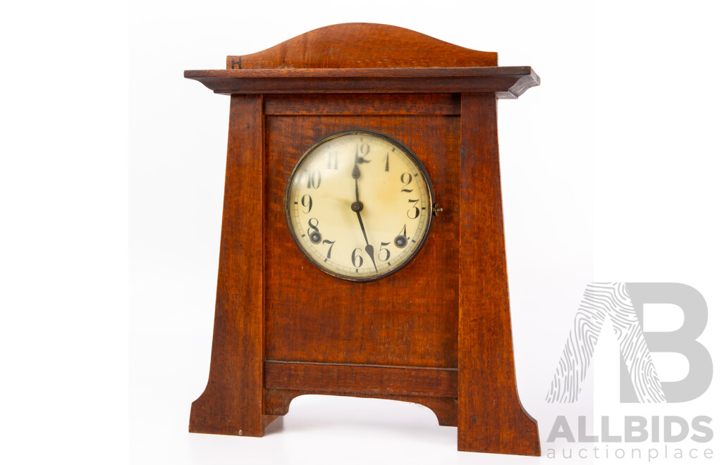 Vintage American Oak Prairie School Clock, Ex Leonard House