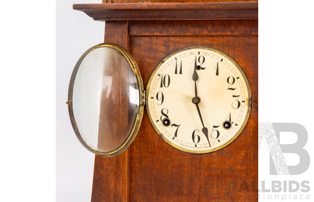 Vintage American Oak Prairie School Clock, Ex Leonard House