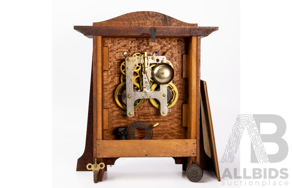 Vintage American Oak Prairie School Clock, Ex Leonard House