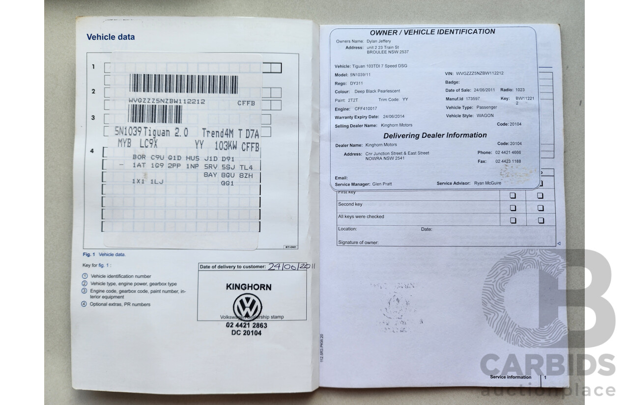 6/2011 Volkswagen Tiguan 103 TDI 5NC MY11 4d Wagon Black 2.0L