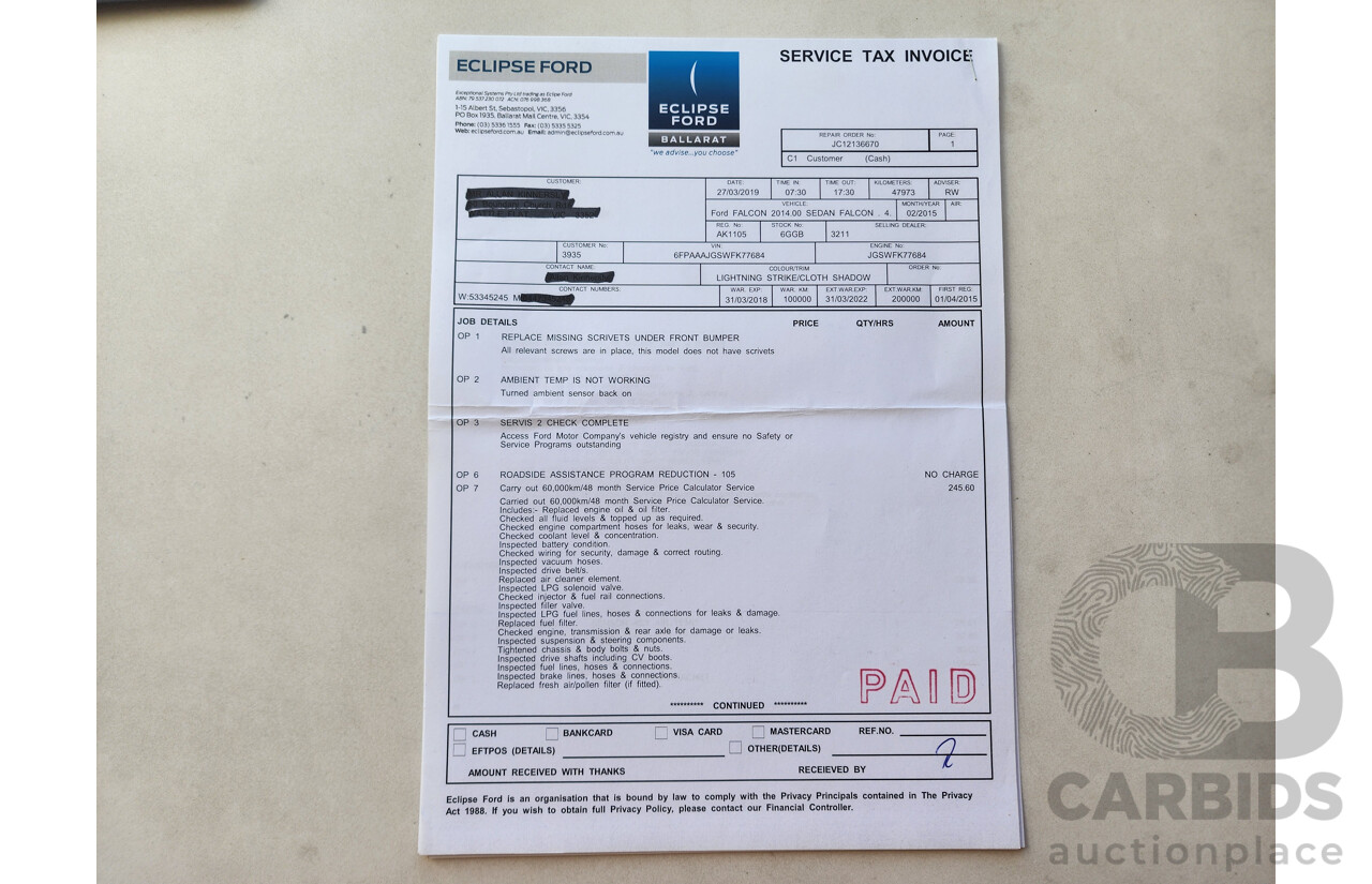 2/2015 Ford Falcon (lpi) FG X 4d Sedan Silver 4.0L