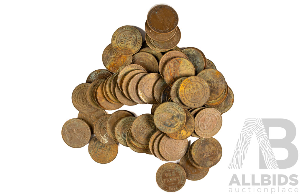 Collection of Australian KGV Pennies, Examples Spanning 1912 to 1936