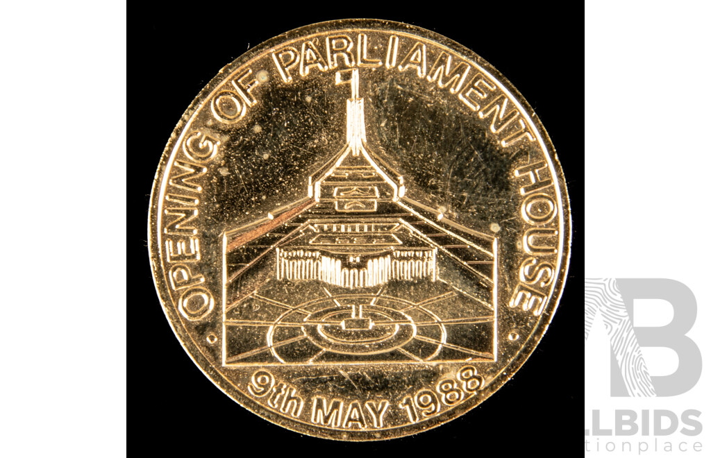 Collection of Coins Including 1988 Parliament House Medallion, 1996 Olympic Victory Coin, Great Britain, New Zealand Silver Threepence