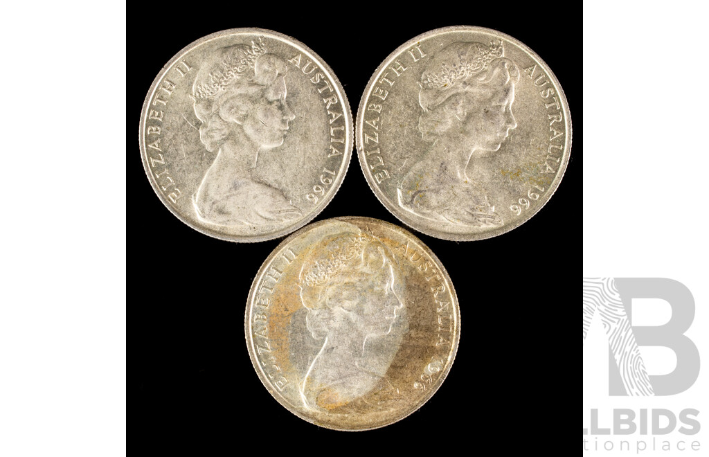 Three Australian 1966 Round Silver Fifty Cent Coins .800