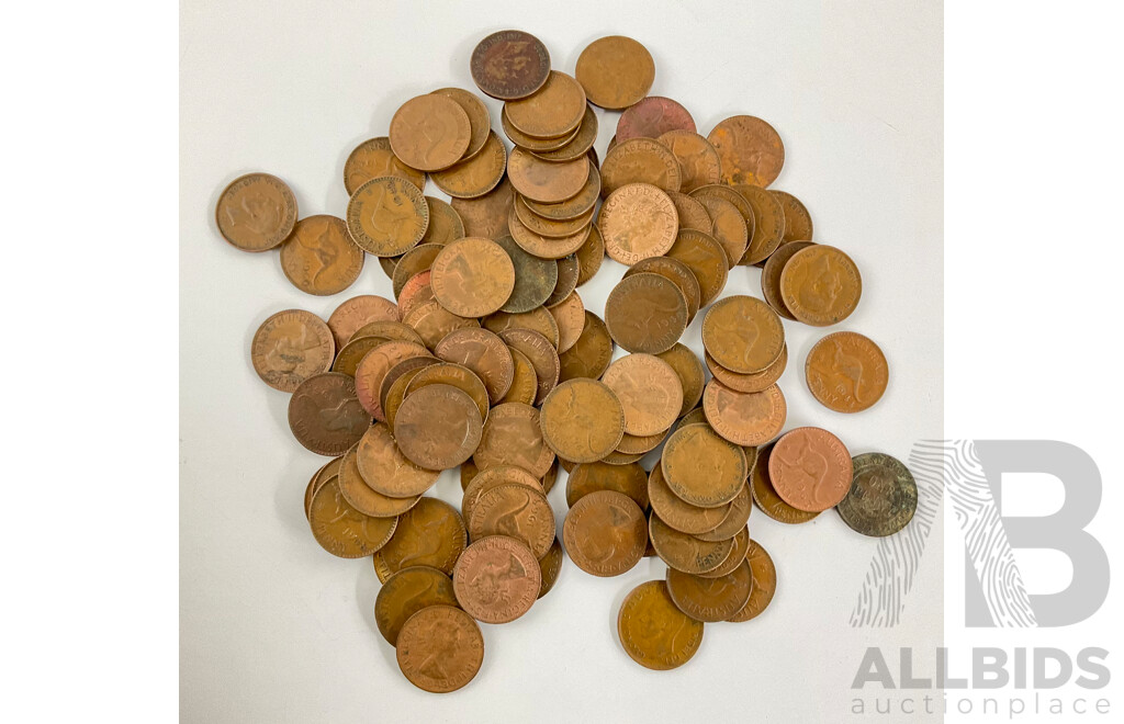 Collection of Australian KGV/KGVI/QE2  Pennies, Examples Spanning 1923 to 1964 - Approximately 104 Coins