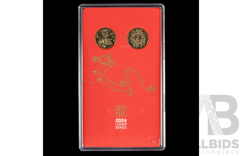Australian RAM 2024 Two One Dollar Set, Year of the Dragon and 2014 Fifty Cent, Year of the Horse