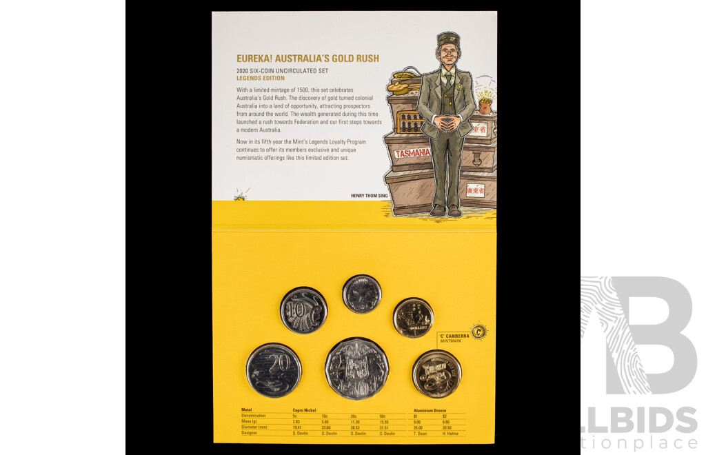 Australian RAM 2020 Six UNC Coin Set, Eureka, C Privy Mark One Dollar