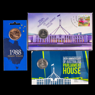 Australian 2013 PNC and RAM Twenty Cent 25th Anniversary of Parliament House, 1988 Penny Token