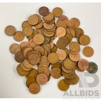 Collection of Australian KGV/KGVI/QE2  Pennies, Examples Spanning 1923 to 1964 - Approximately 104 Coins
