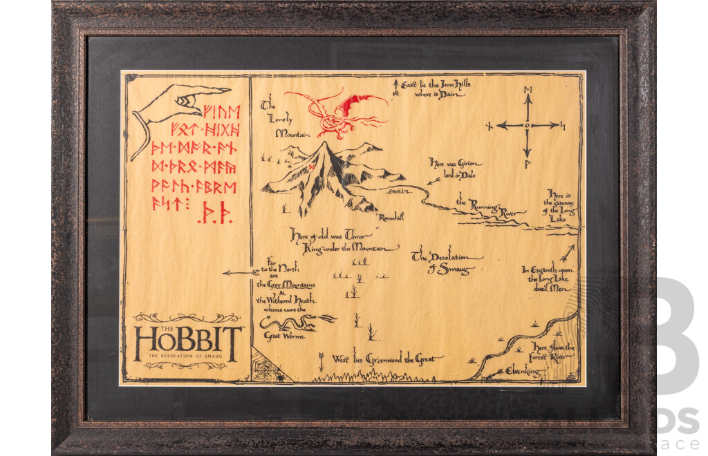 The Hobbit, The Desolation of Smaug, Parchment Paper & Ink Map, 64 X 84 Cm (frame)