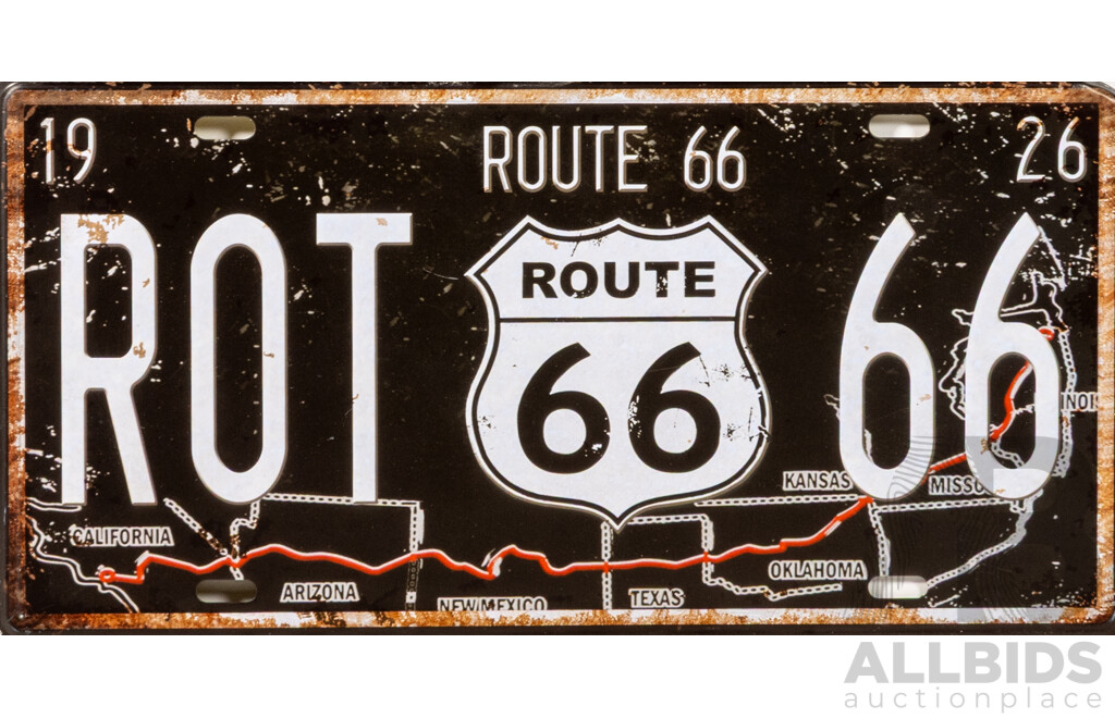 Lucinda Lewis (20th Century, American), Route 66 - Visions of Roadside America, Vintage Colour Poster with Facsimile License Plate, 68 x 98 cm (frame)