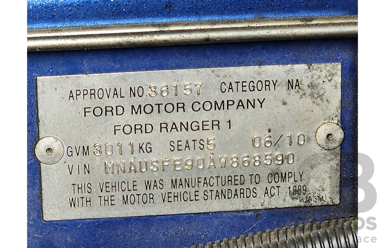 6/2010 Ford Ranger Wildtrak (4x4) PK Dual Cab P/Up Blue 3.0L