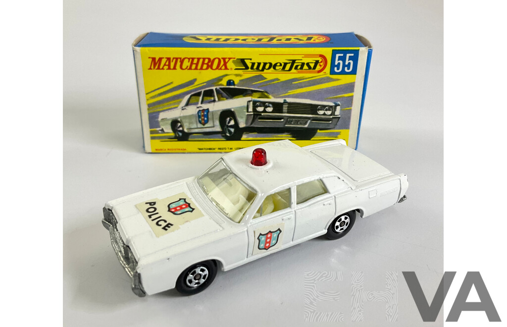 Vintage Diecast Matchbox Superfast No. 55 Mercury Park Lane Police Car, with Original Box