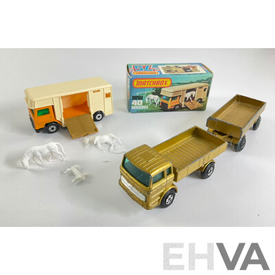 Vintage Matchbox Superfast No. 40 Bedford Horse Box and Box with Matchbox Superfast No. 1 Mercedes Truck with Trailer