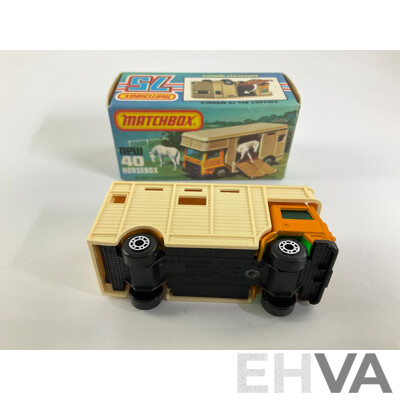 Vintage Matchbox Superfast No. 40 Bedford Horse Box and Box with Matchbox Superfast No. 1 Mercedes Truck with Trailer