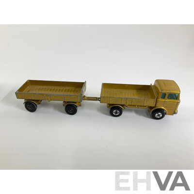 Vintage Matchbox Superfast No. 40 Bedford Horse Box and Box with Matchbox Superfast No. 1 Mercedes Truck with Trailer
