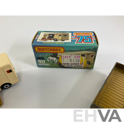 Vintage Matchbox Superfast No. 40 Bedford Horse Box and Box with Matchbox Superfast No. 1 Mercedes Truck with Trailer