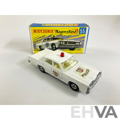 Vintage Diecast Matchbox Superfast No. 55 Mercury Park Lane Police Car, with Original Box