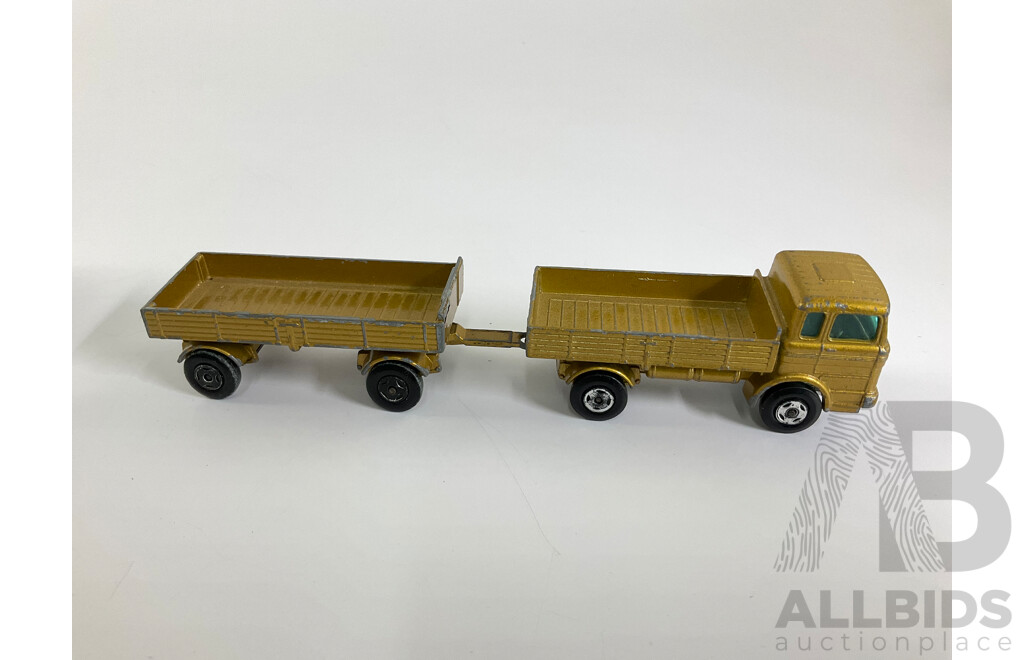 Vintage Matchbox Superfast No. 40 Bedford Horse Box and Box with Matchbox Superfast No. 1 Mercedes Truck with Trailer