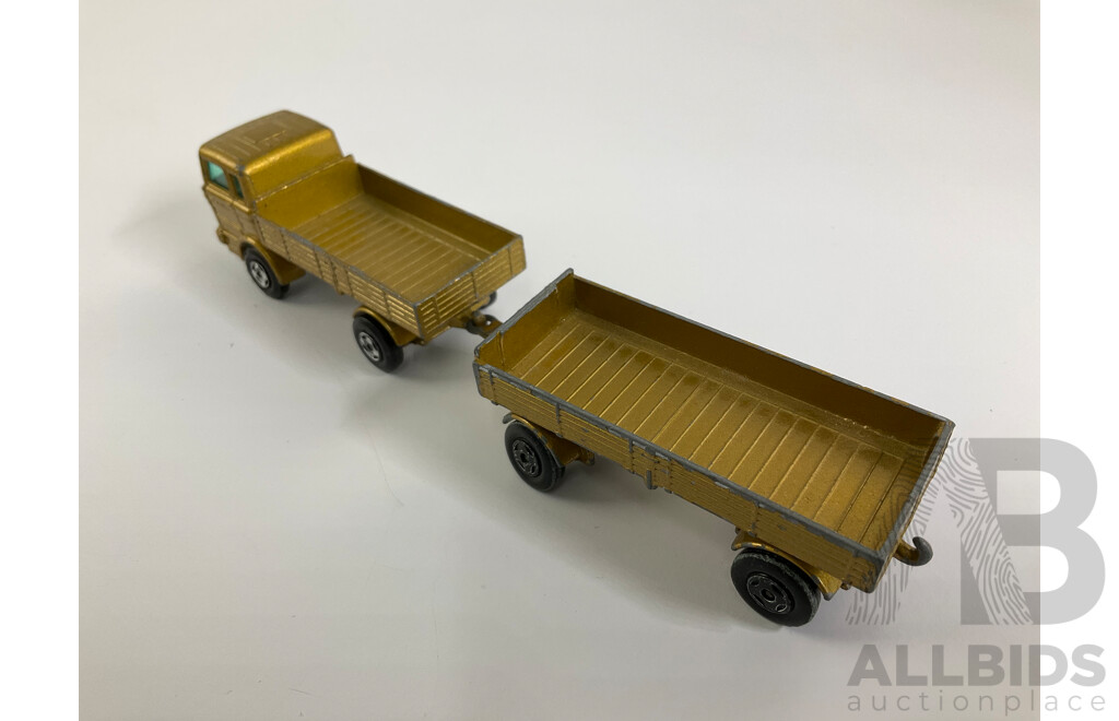Vintage Matchbox Superfast No. 40 Bedford Horse Box and Box with Matchbox Superfast No. 1 Mercedes Truck with Trailer