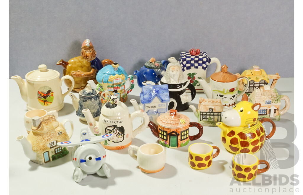 Large Collection Ceramic Novelty Teapots of Many Varieties