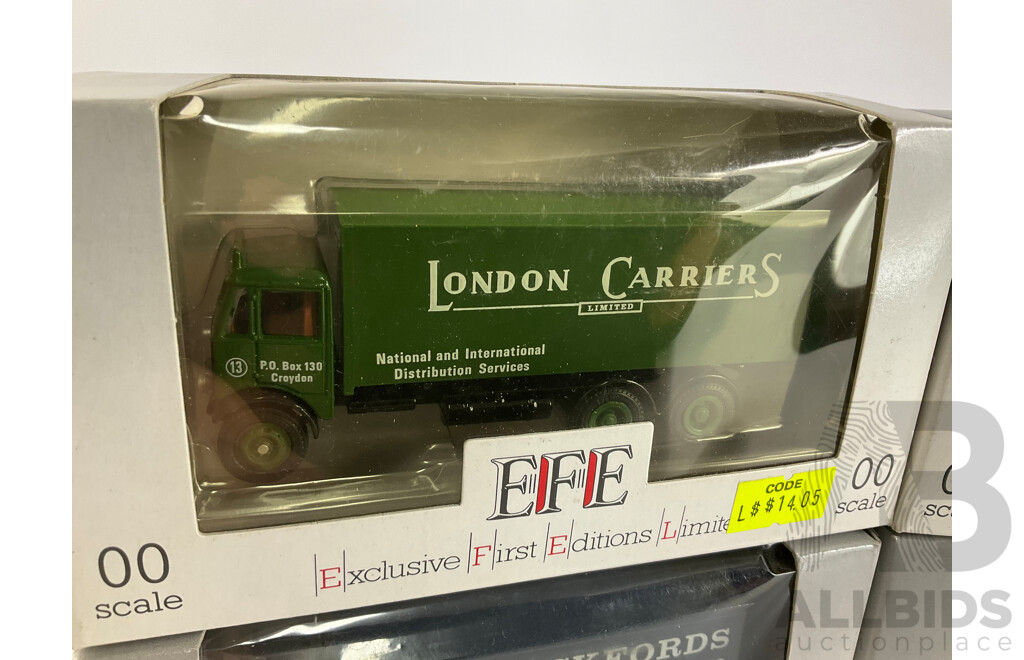 Four EFE OO Scale Trucks and Bus Including Croft & Co, Pickfords, London Carriers