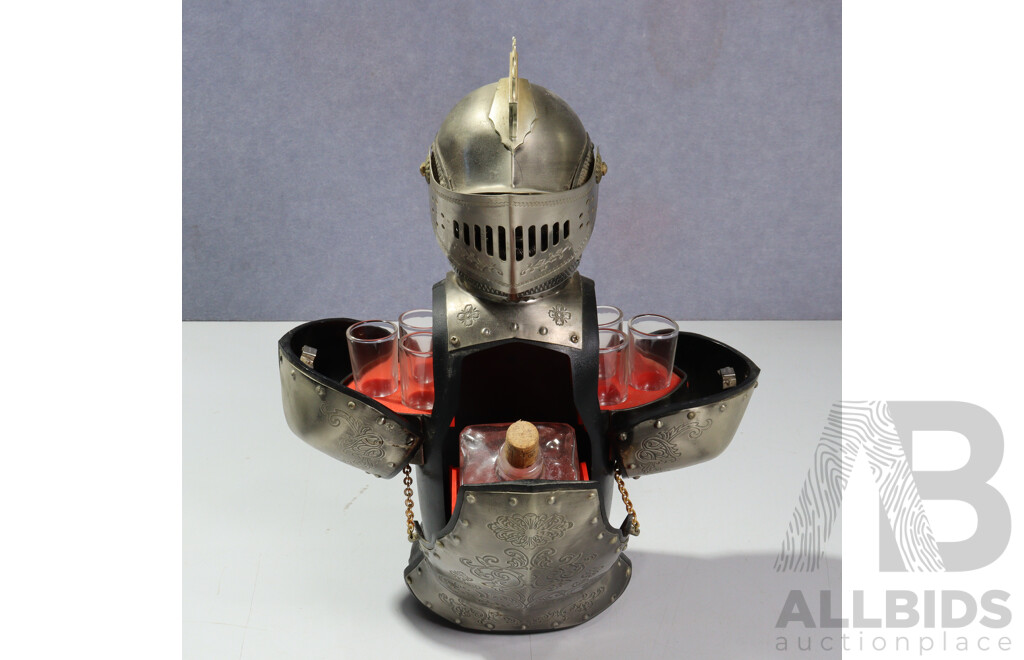 Retro Knight Torso Decanter Holder with Iron Horse Train Shot Glass Set, Five Crystal Whisky Tumblers and  More