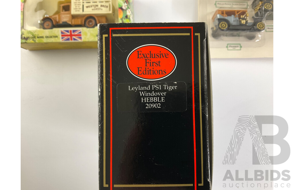 Exclusive First Editions Diecast  Leyland PS1 Tiger Windover Bus, Darling Buds of May Dairy Truck, Readers Digest Classic Cars