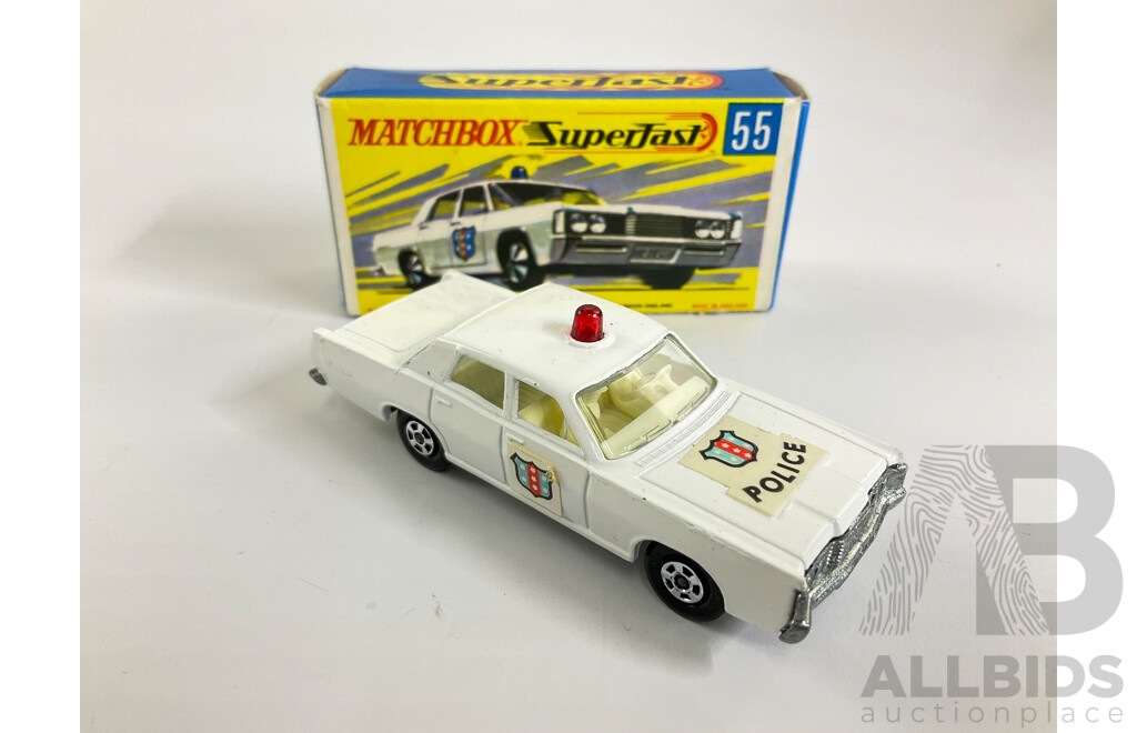 Vintage Diecast Matchbox Superfast No. 55 Mercury Park Lane Police Car, with Original Box