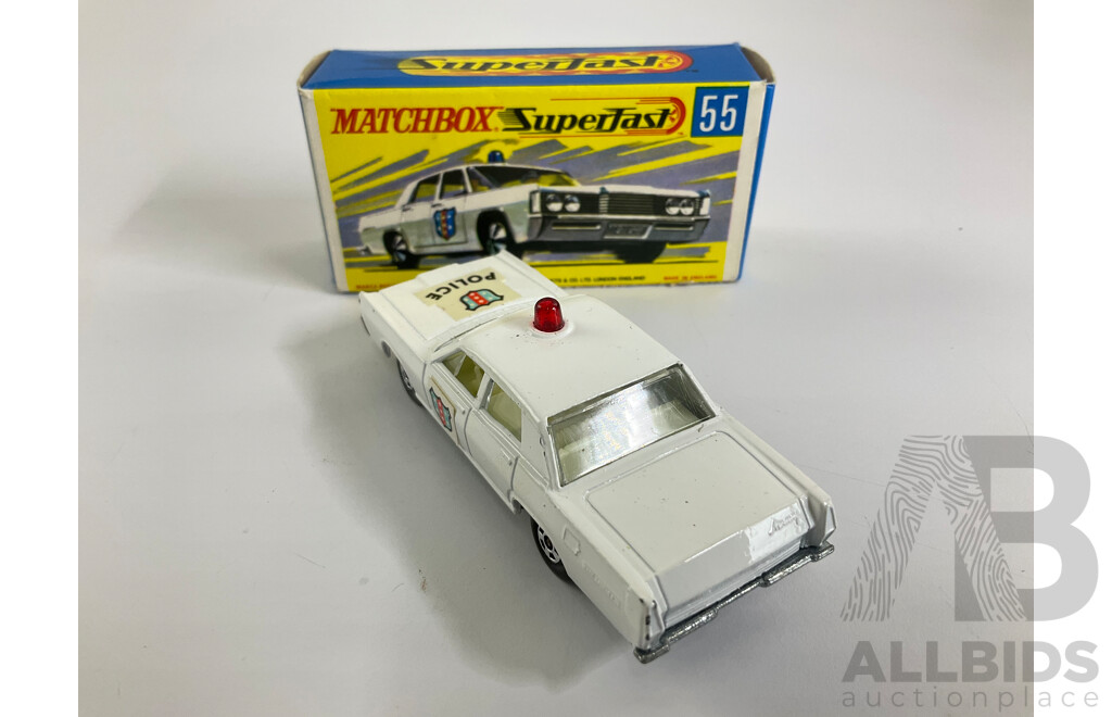 Vintage Diecast Matchbox Superfast No. 55 Mercury Park Lane Police Car, with Original Box