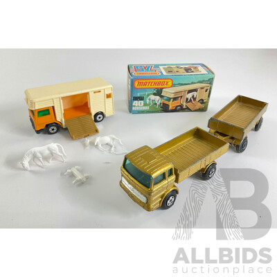 Vintage Matchbox Superfast No. 40 Bedford Horse Box and Box with Matchbox Superfast No. 1 Mercedes Truck with Trailer
