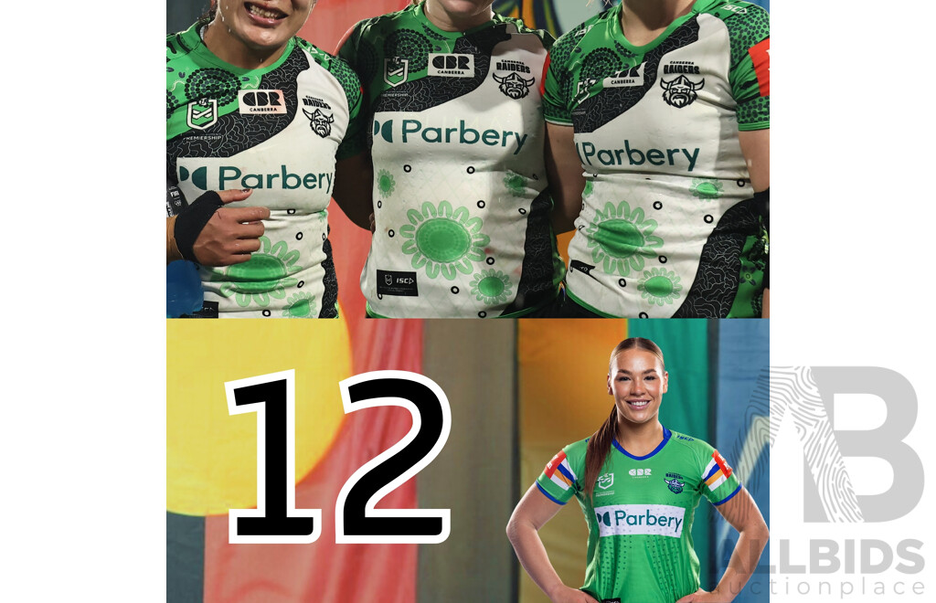 12. Hollie-Mae Dodd - Match Worn and Signed Canberra Raiders NRLW 2025 Indigenous Jersey - Proceeds towards Sisters in Spirit Aboriginal Corporation