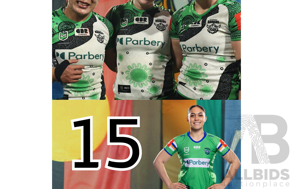 15. Tatiana Finau - Match Worn and Signed Canberra Raiders NRLW 2025 Indigenous Jersey - Proceeds towards Sisters in Spirit Aboriginal Corporation