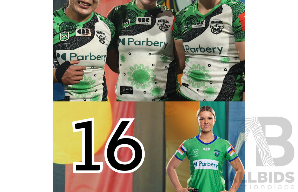 16. Jordyn Preston - Match Worn and Signed Canberra Raiders NRLW 2025 Indigenous Jersey - Proceeds towards Sisters in Spirit Aboriginal Corporation