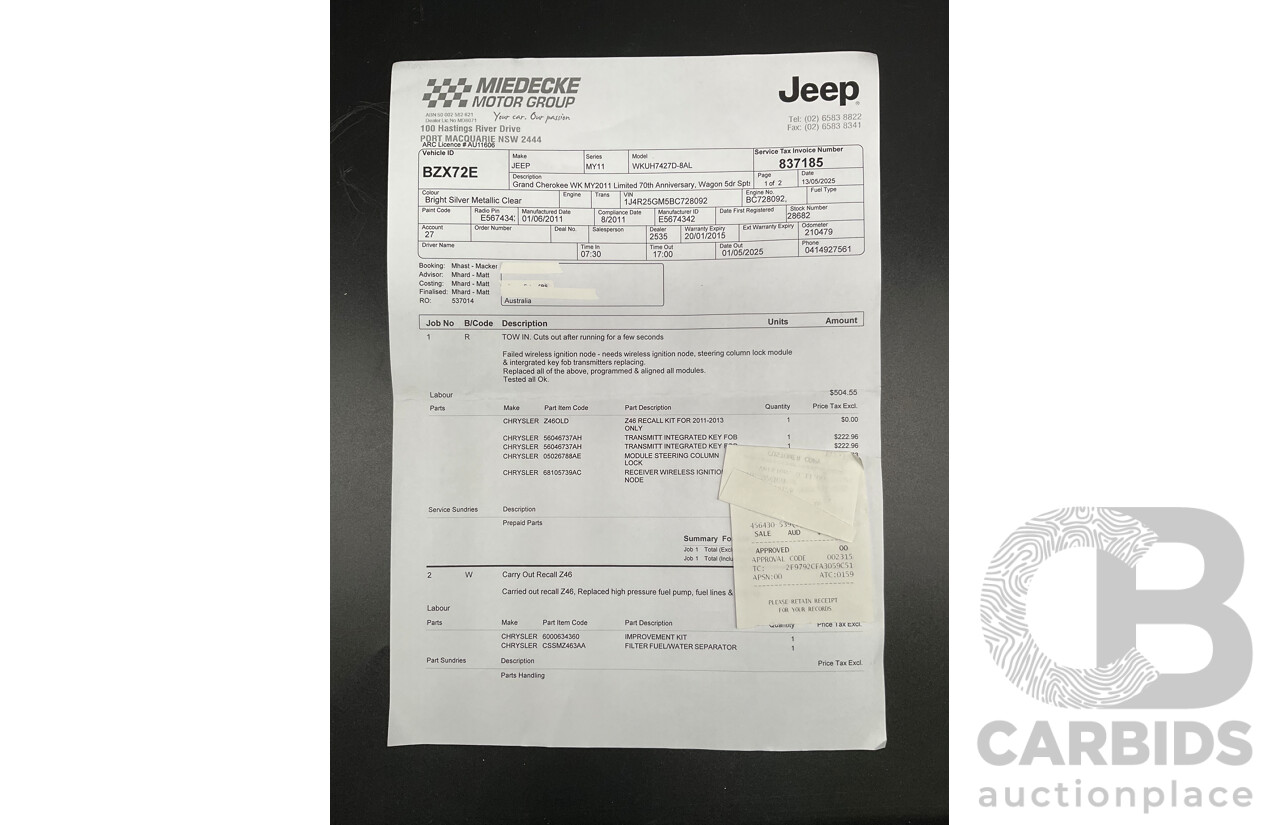 8/2011 Jeep Grand Cherokee Limited (4x4) WK 4d Wagon Bright Silver Metallic Turbo Diesel V6 3.0L