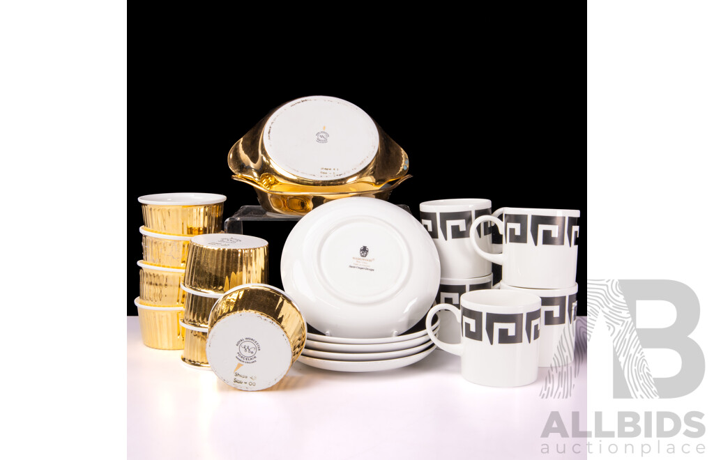 Wedgwood Five Duos in Suzie Cooper Designed Black Keystone Along with Set Six Royal Worcester Ramekins and Two Appetizer Dishes