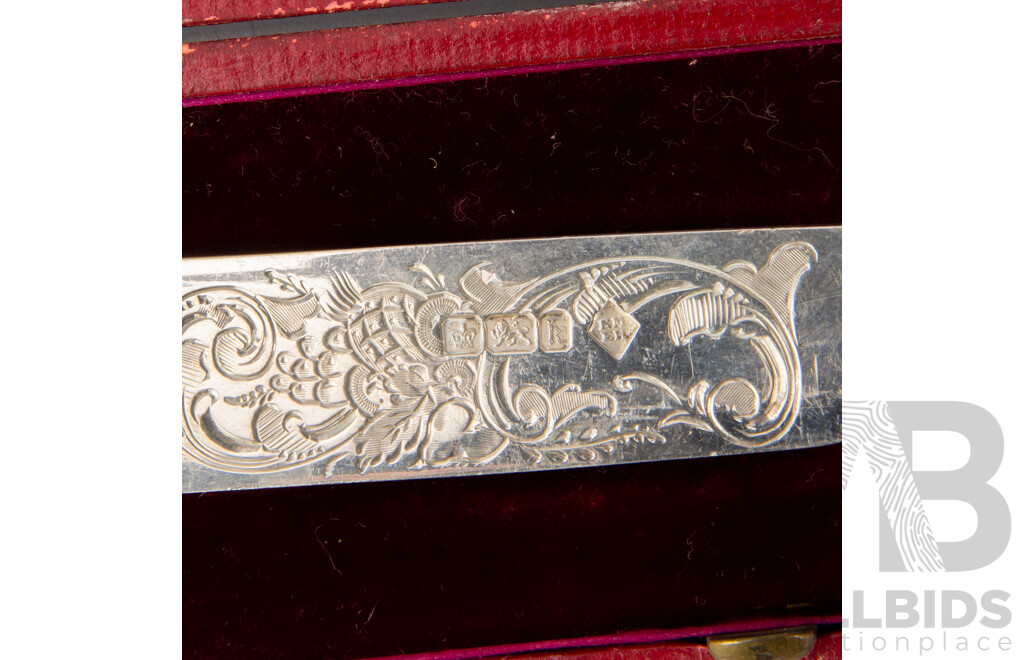 Antique Knife with Sterling Silver Engraved Blade and Ivory Handle, Sheffield 1902, Martin, Hall & Co