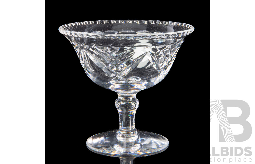 Collection Vintage Stuart Crystal Comprising Serving Bowl, Jug, Set Five Footed Coupes and One Other Coupe