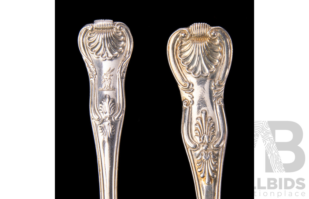 Fantastic Antique Sterling Silver 16 Piece Flatware Set in Kings Pattern Comprising Eight Large and Eight Smaller Forks, Mostly London 1827, Total Weight: 1336Gm