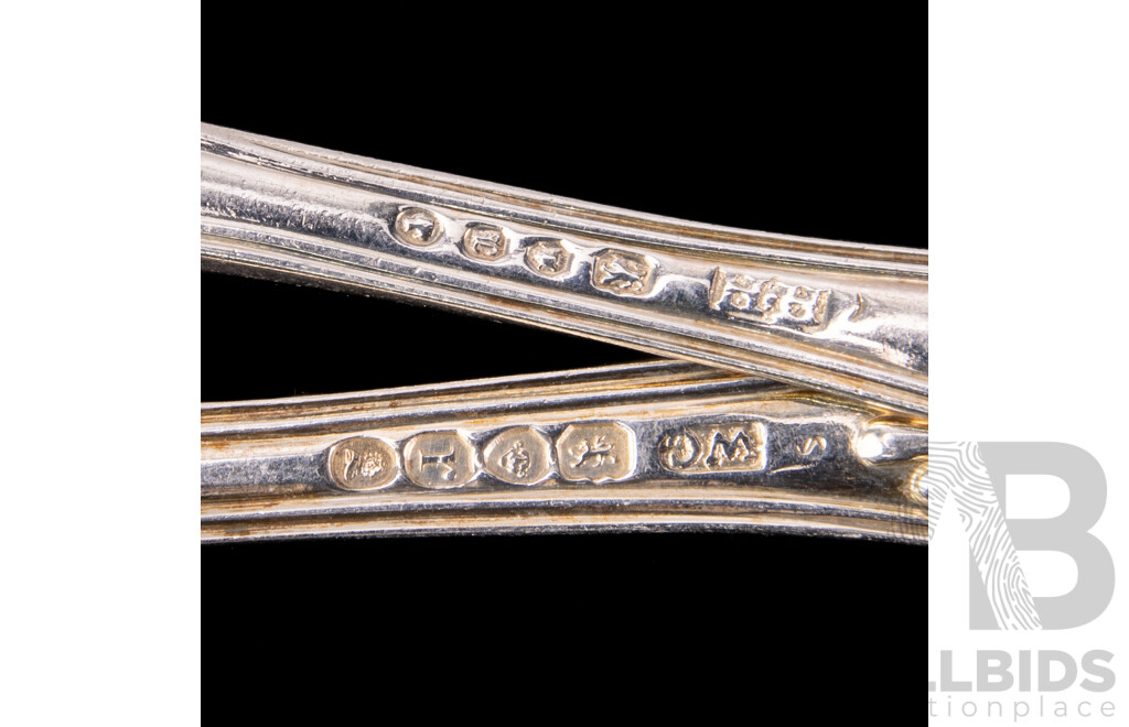 Fantastic Antique Sterling Silver 16 Piece Flatware Set in Kings Pattern Comprising Eight Large and Eight Smaller Forks, Mostly London 1827, Total Weight: 1336Gm